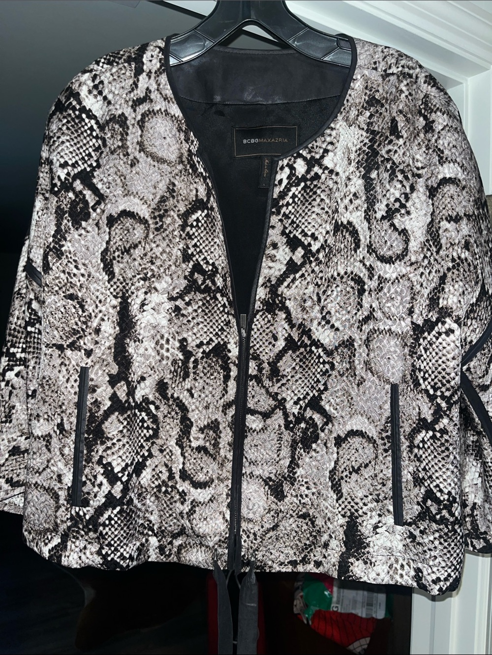 BCBGMAXAZRIA Snake Print Waist Jacket